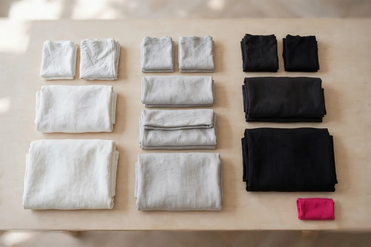 Folded garments sorted into a grid