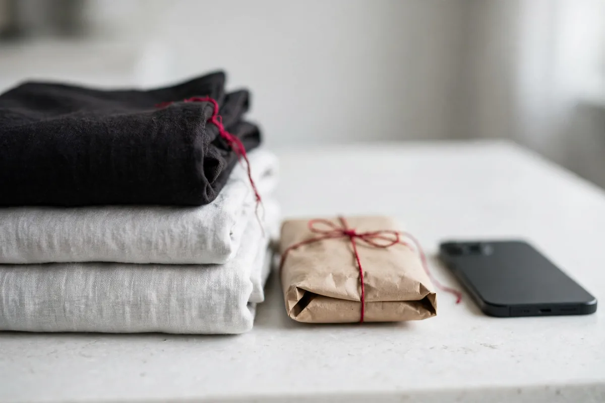 A parcel of folded garments ready to go