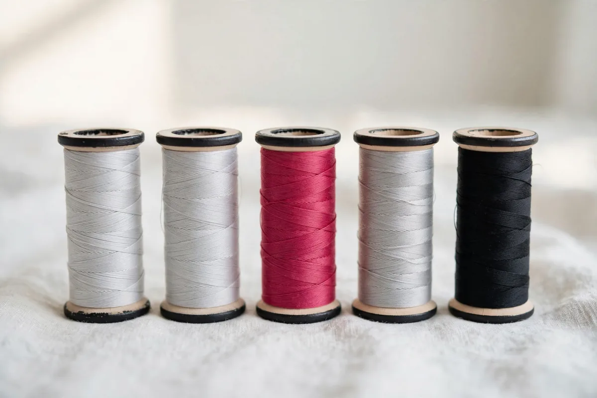 Spools of thread in a row
